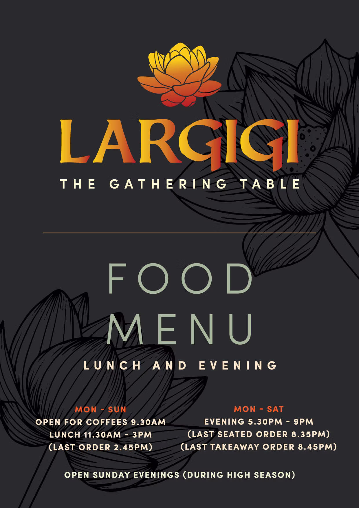 Largigi Food Menu Page 1
